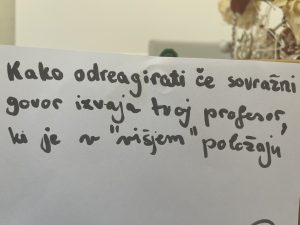 Konflikti, napisi na delavnici. Foto: A. Š.