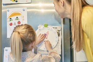 mama uči hčerko kako povedati pravilen čas